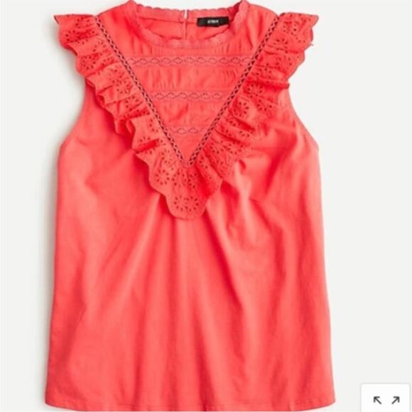 J Crew Eyelet Orange Ruffle Front Tank AW141 Sleeveless XS Sleeveless Shirt 2021 - Picture 4 of 13